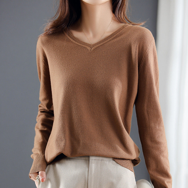 Angie V-Neck Women's Sweater – Premium Wool Blend with Relaxed Tailored Fit