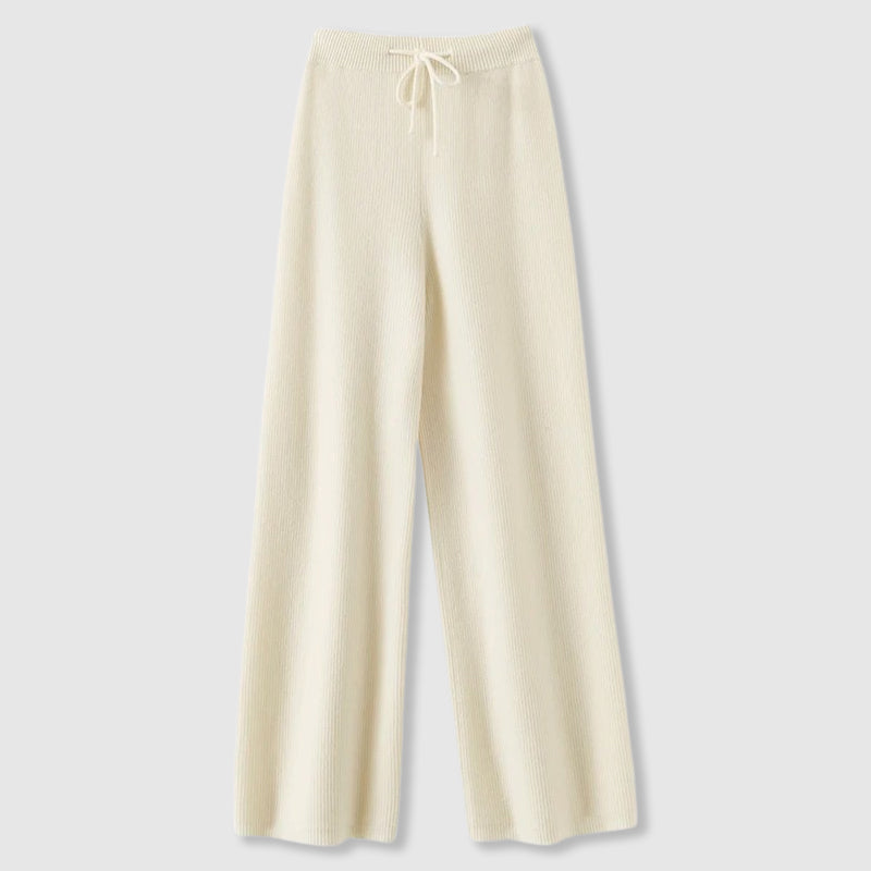 Elara Women’s Cashmere Wide-Leg Pants – Soft Drape with Elastic Drawstring Waist