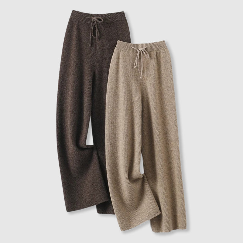 Elara Women’s Cashmere Wide-Leg Pants – Soft Drape with Elastic Drawstring Waist