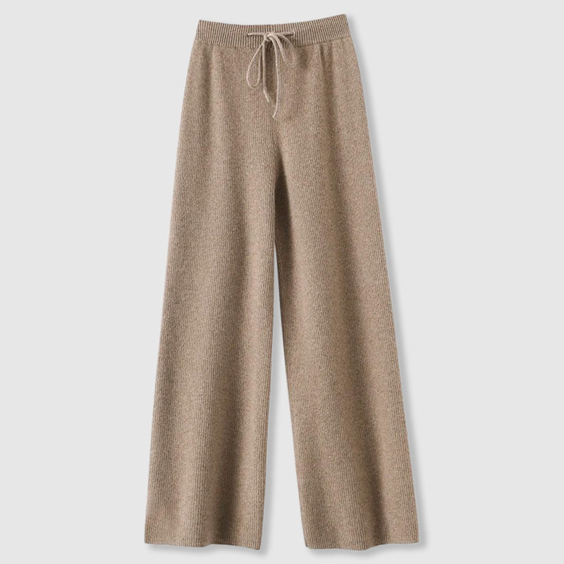 Elara Women’s Cashmere Wide-Leg Pants – Soft Drape with Elastic Drawstring Waist