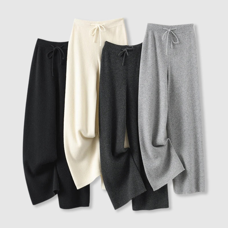 Elara Women’s Cashmere Wide-Leg Pants – Soft Drape with Elastic Drawstring Waist