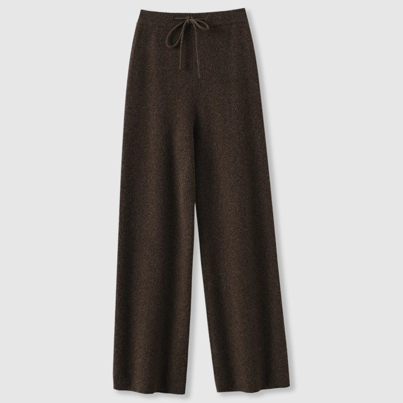 Elara Women’s Cashmere Wide-Leg Pants – Soft Drape with Elastic Drawstring Waist