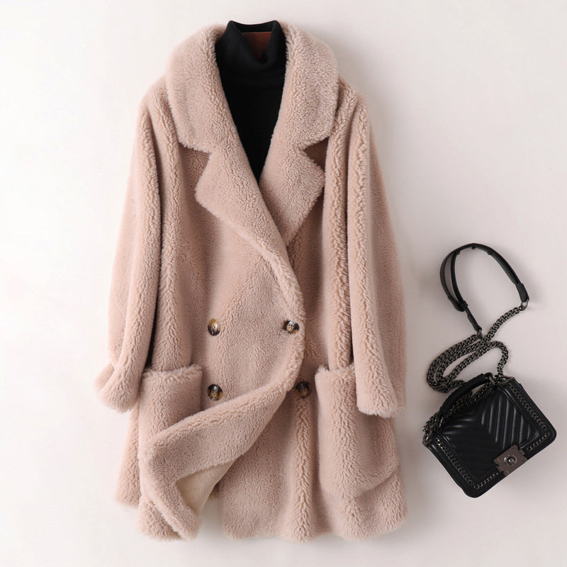 Isla Women’s Shearling Trench Coat – Oversized Fit with Wide Lapels for Winter Warmth