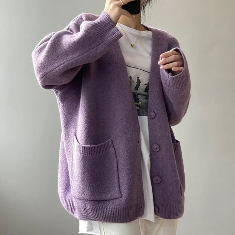 Adelaide Cotton Women’s Cardigan – V-Neck Button Front & Relaxed Fit