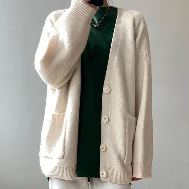Adelaide Cotton Women’s Cardigan – V-Neck Button Front & Relaxed Fit