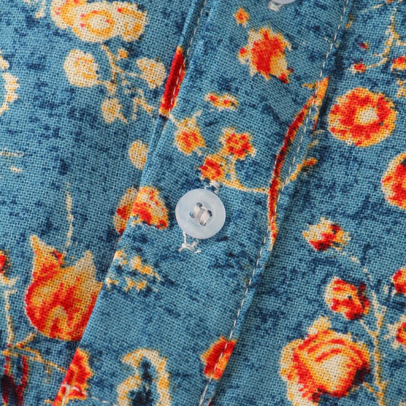Matthew Men’s Short Sleeve Linen Shirt – Floral Print with Mandarin Collar