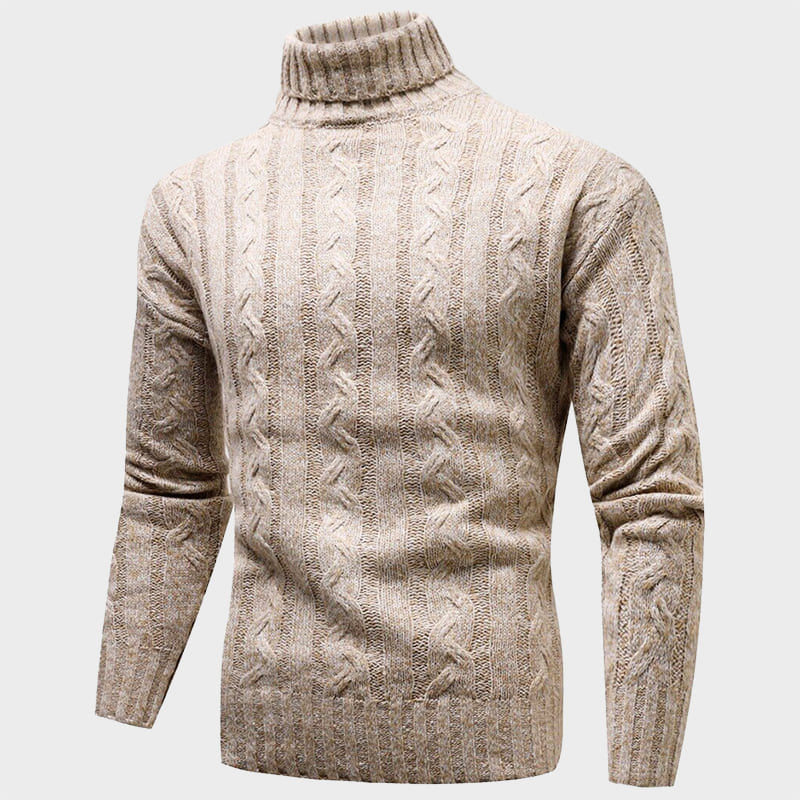 Rusty Men’s Turtleneck Sweater – Extra-Fine Merino Wool Pullover in Cream Knit