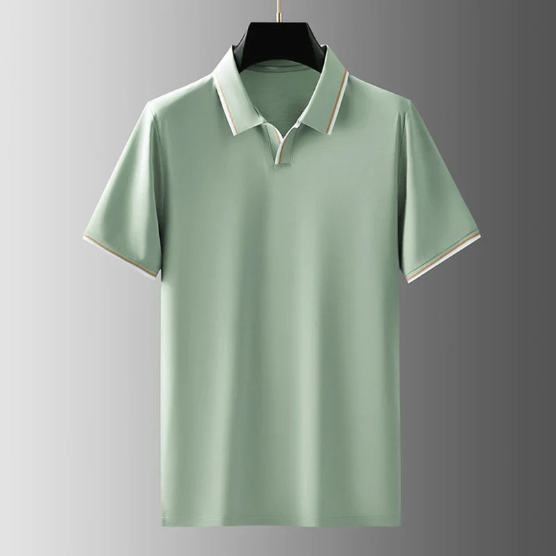 Lorenzo Men’s Silk Polo Shirt – Mulberry Blend with Tailored V-Neck Trim