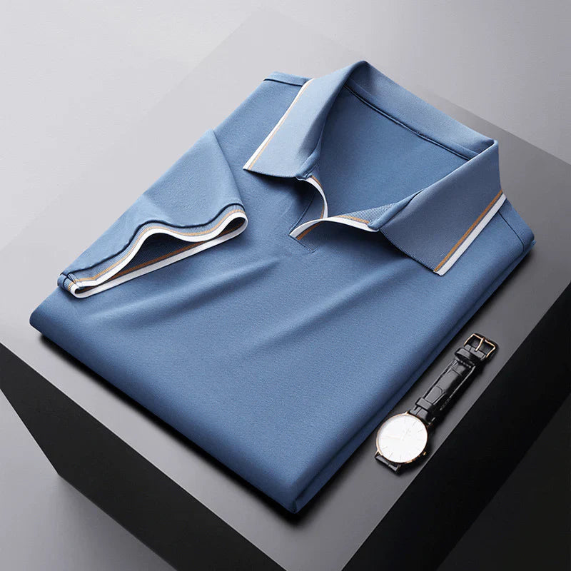 Lorenzo Men’s Silk Polo Shirt – Mulberry Blend with Tailored V-Neck Trim