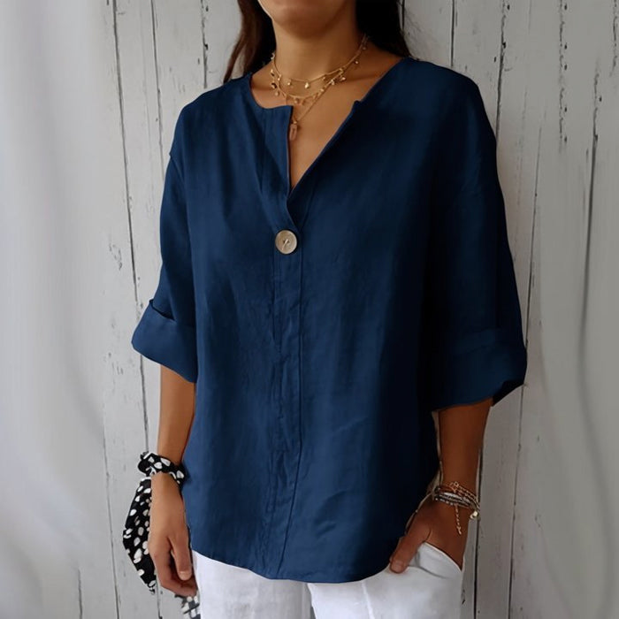 Vivian Linen Blouse – Lightweight Relaxed Fit with Single Button Detail
