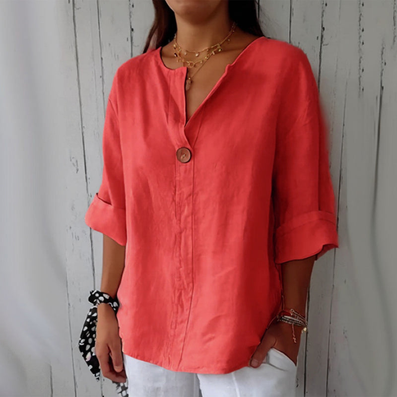 Vivian Linen Blouse – Lightweight Relaxed Fit with Single Button Detail