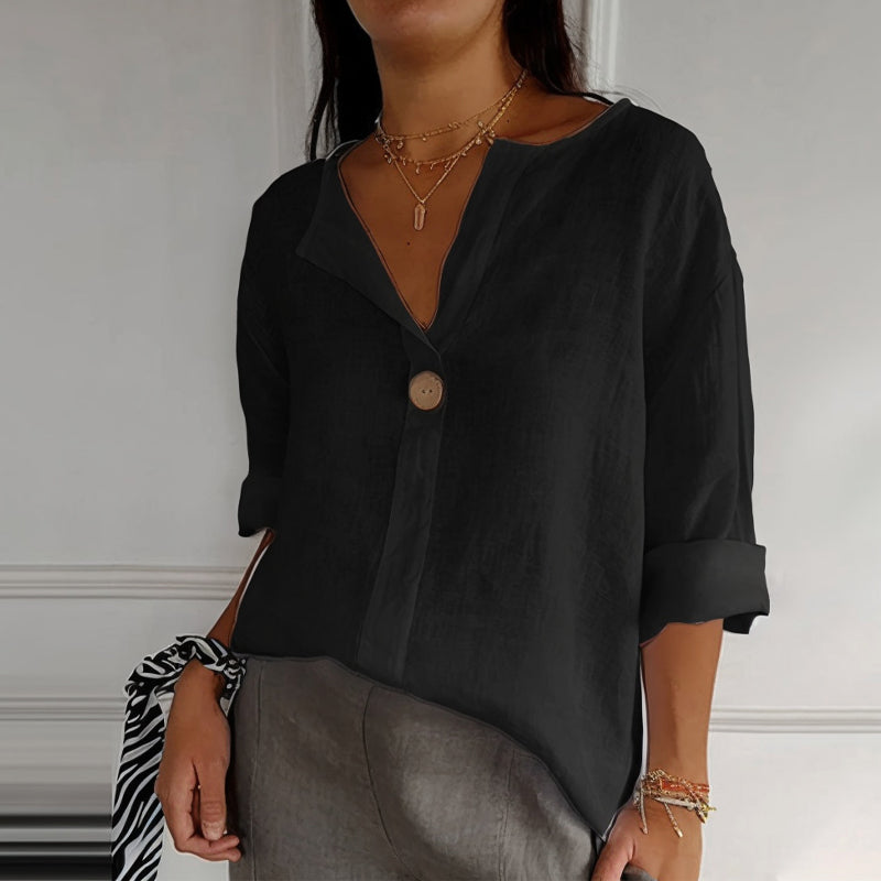 Vivian Linen Blouse – Lightweight Relaxed Fit with Single Button Detail