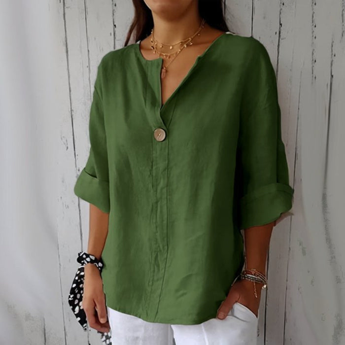 Vivian Linen Blouse – Lightweight Relaxed Fit with Single Button Detail