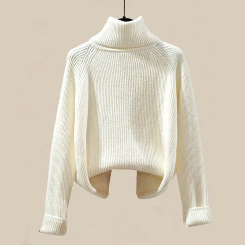 Casie Women's Winter Set – Plush Faux Fur Hooded Jacket & Knitted Turtleneck Pants