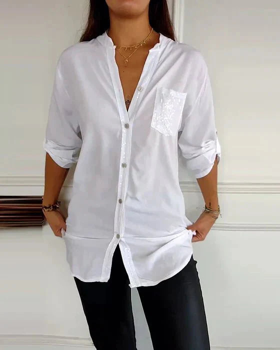 Beatrice Women's Sequin Blouse – Cotton with Relaxed Chic Fit