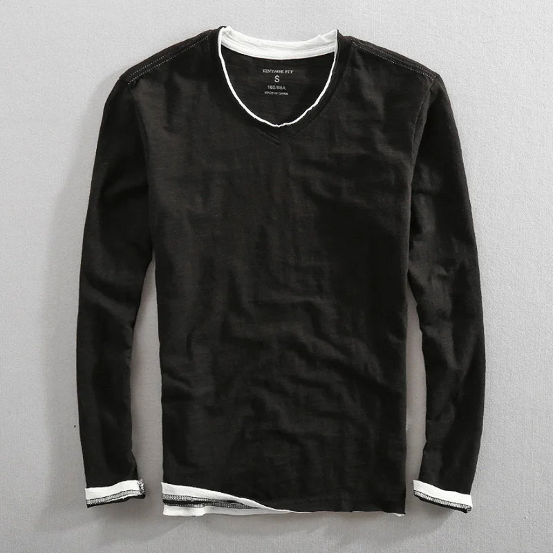 Randy Men’s Cotton Long Sleeve Shirt – Minimalist Vintage Fit with Contrast Trim