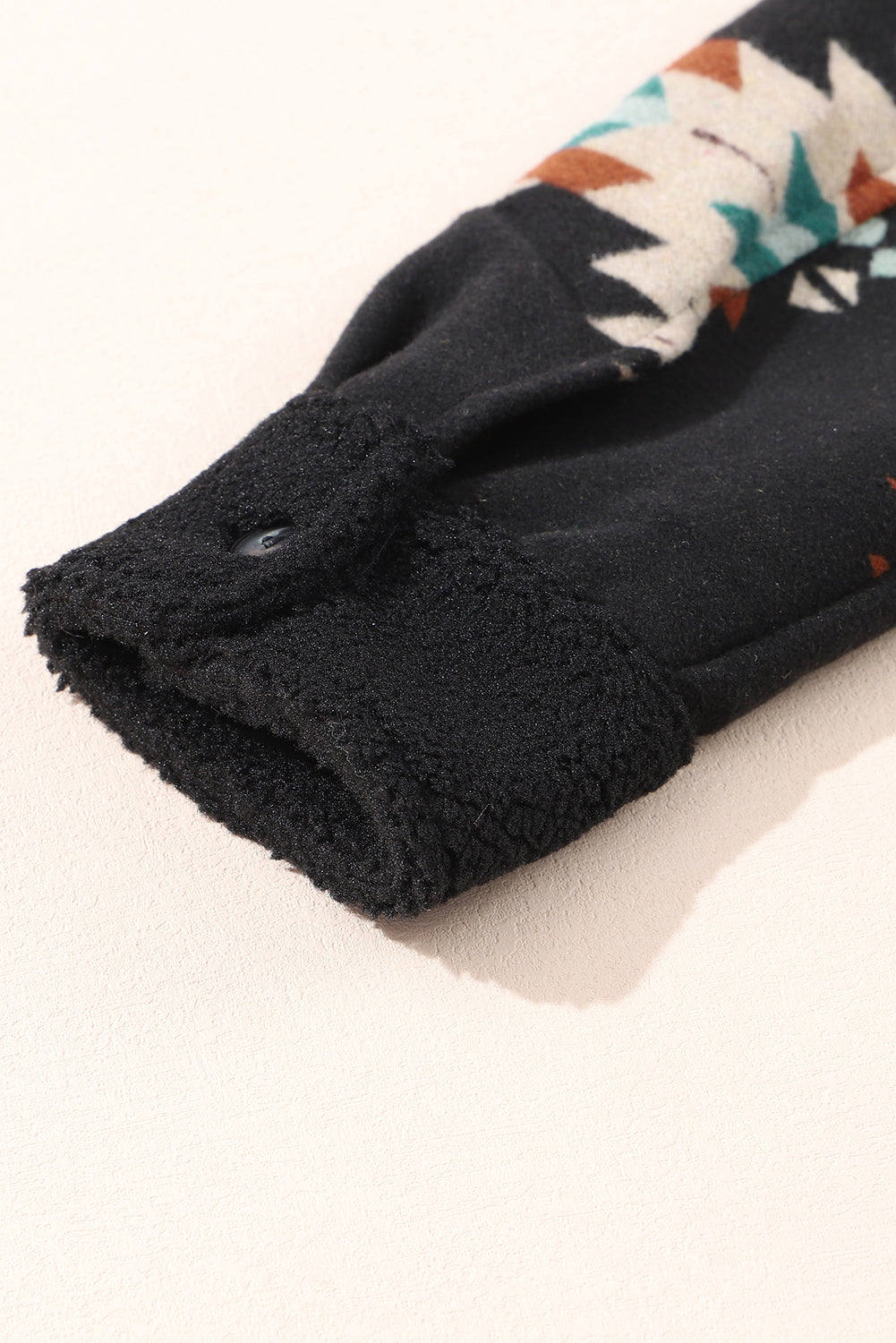 Black Fleece Shacket with Aztec Print - Trendy and Comfortable