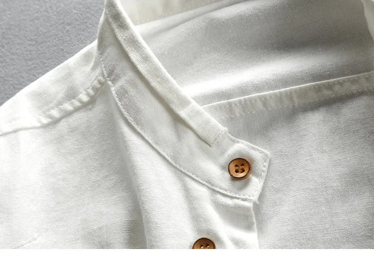 Ravi Men’s Linen Shirt – Long Sleeve Mandarin Collar Casual Wear