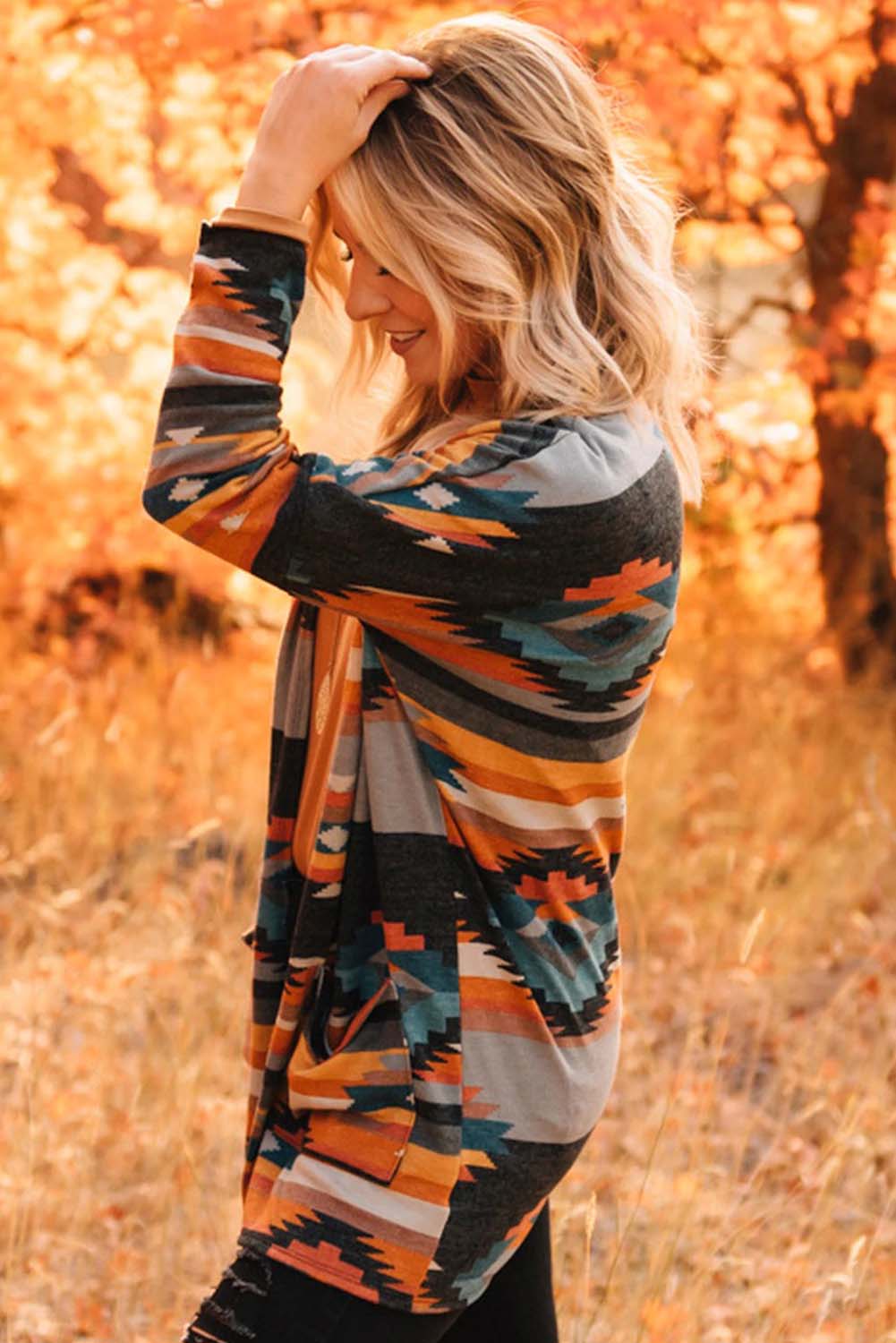 Trendy Western Vest with Aztec Print
