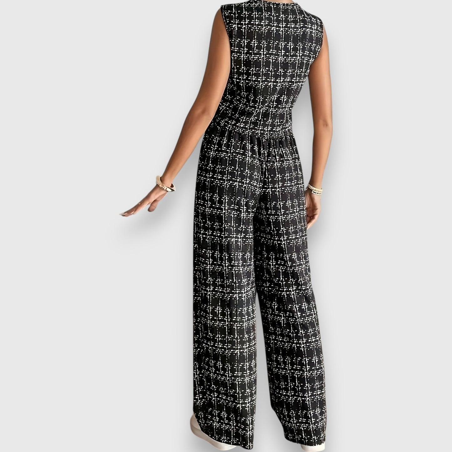 Priah Women’s Lounge Set – Checked Two-Piece with V-Neck Top & Pants