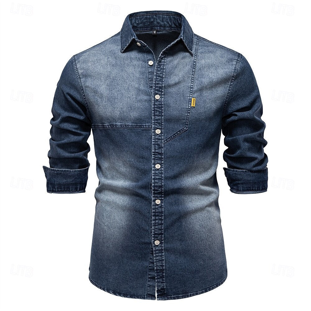 Rowan Men’s Long Sleeve Denim Shirt – Classic Button-Down with Chest Pocket