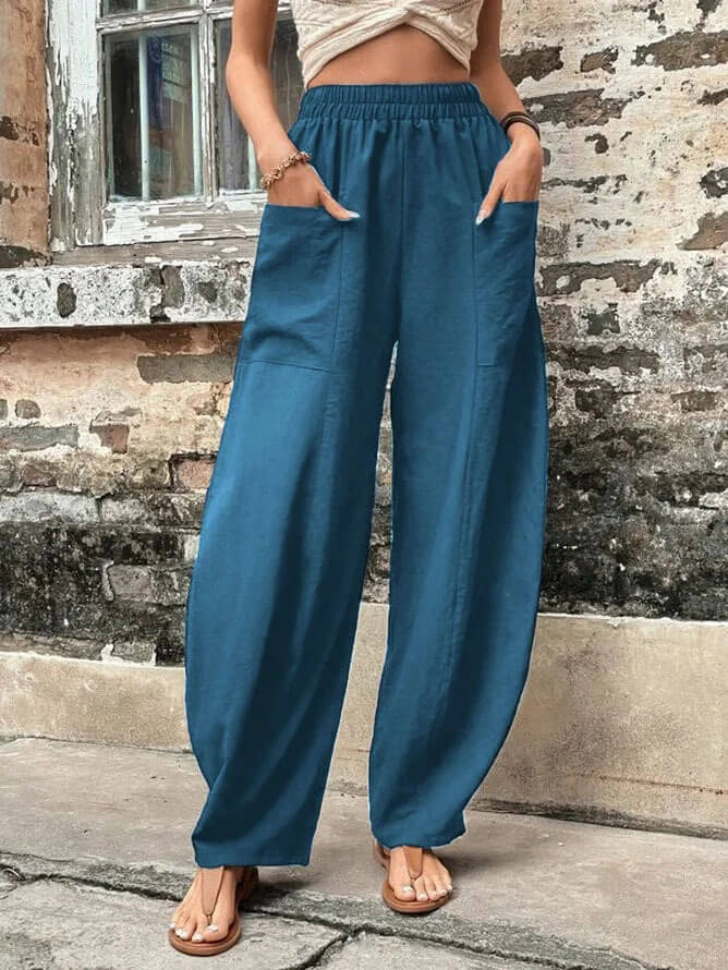 Zaira Women’s Wide-Leg Pants – Lightweight Fabric with Deep Pockets & Relaxed Fit