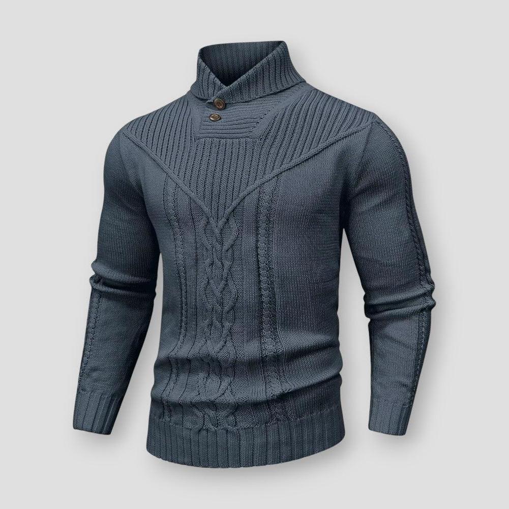 Rafael Cable Knit Sweater – Button Neck Pullover with Structured Ribbed Detail