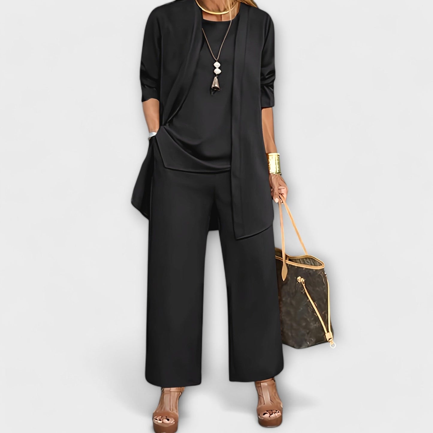 Zinnia Women’s Lounge Set – Soft Knit Cardigan, Top and Trousers