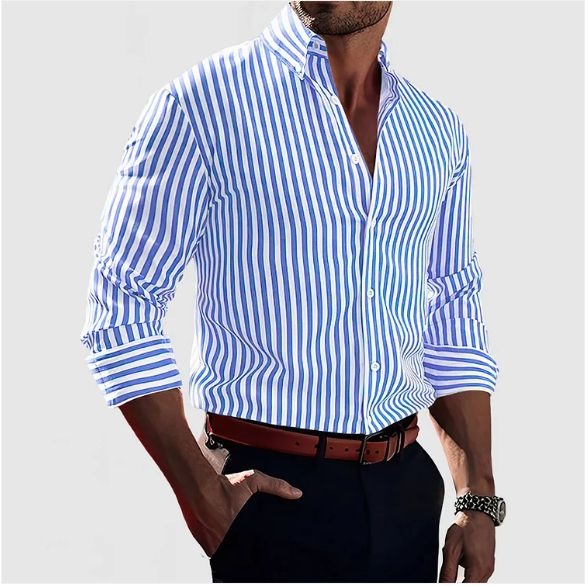 Harrison Men’s Striped Long Sleeve Shirt – Slim Fit Cotton Blend