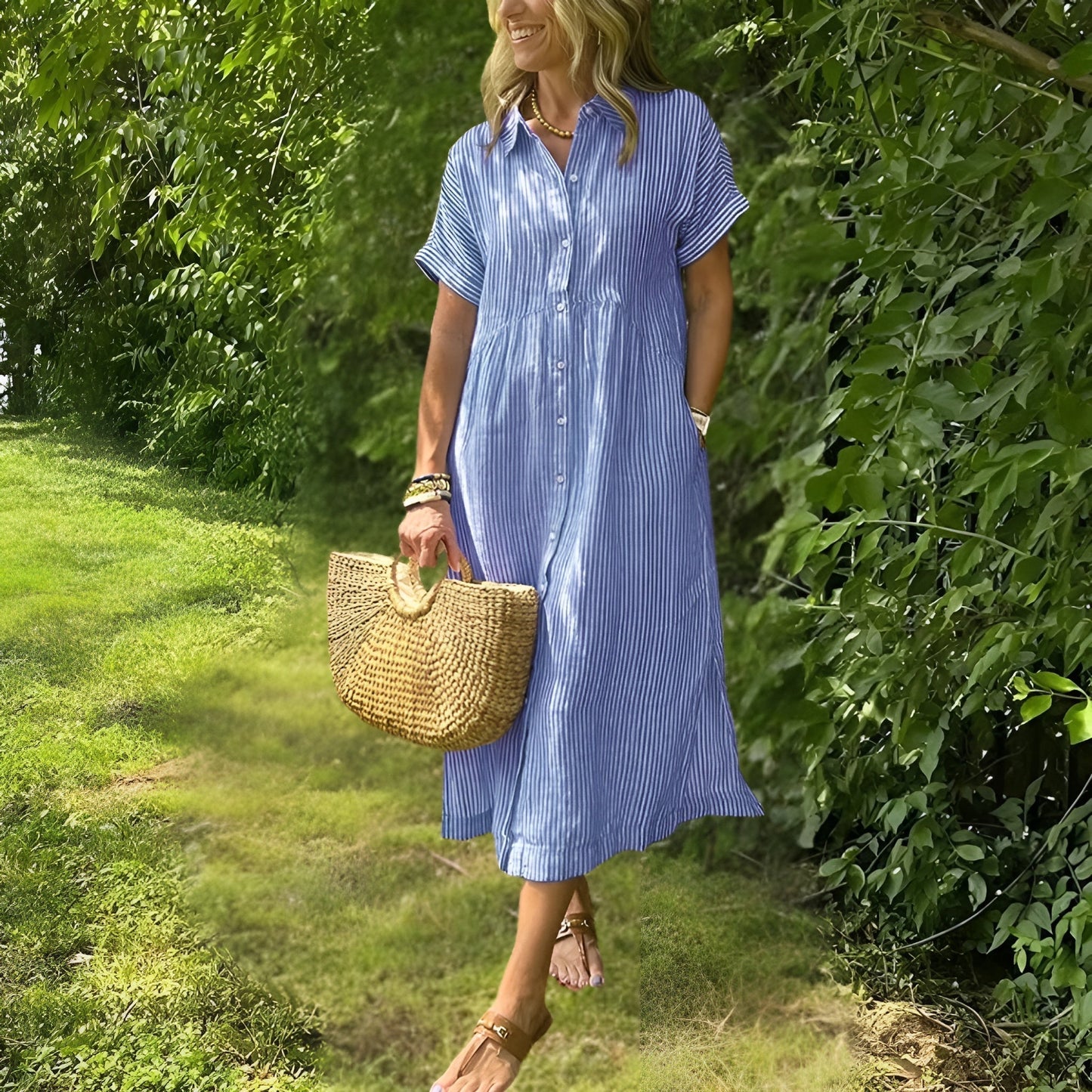 Harper Women’s Shirtdress – Lightweight Stripe Midi with Flattering Fit