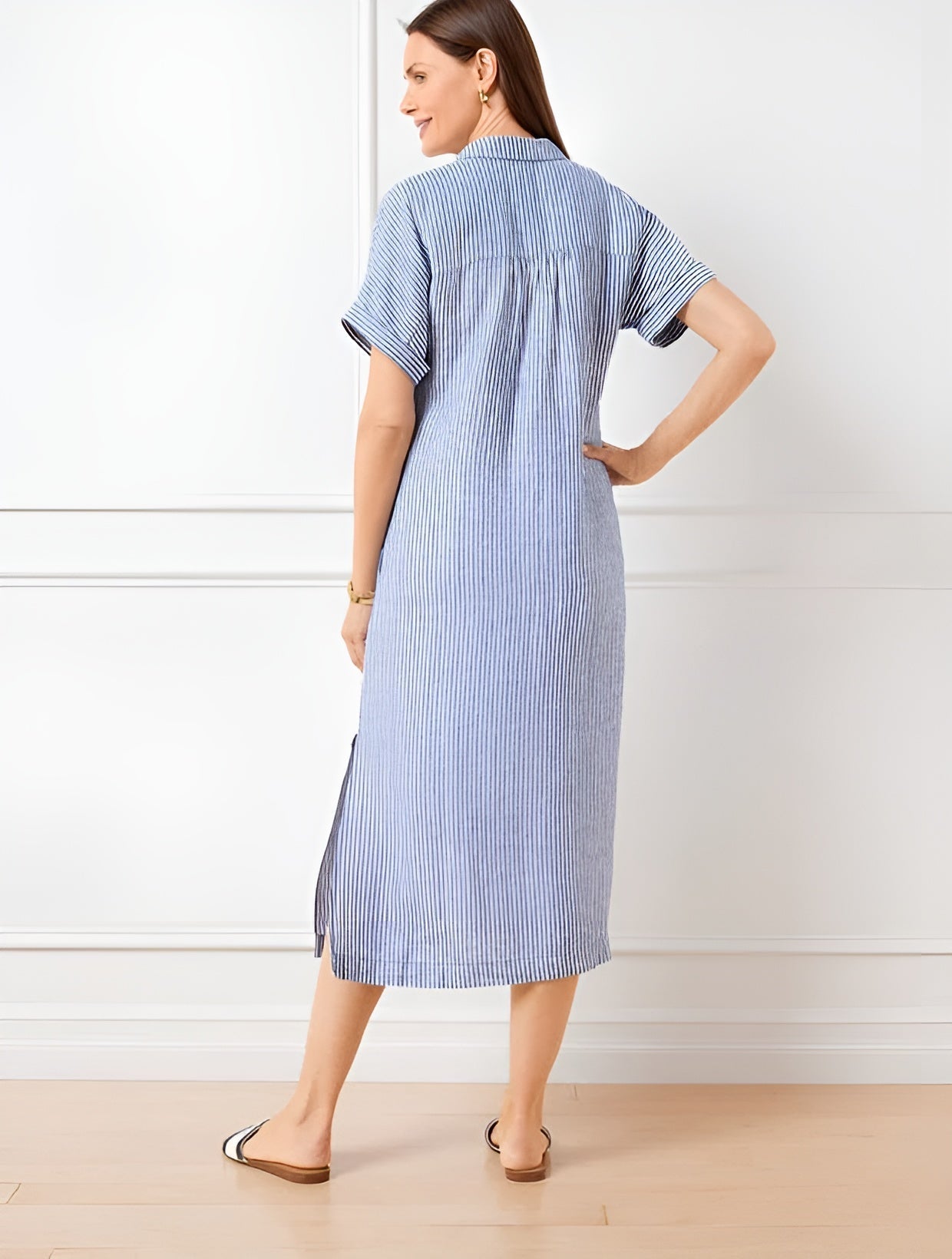 Florian Women’s Midi Dress – Vertical Stripe Design with Flattering Relaxed Fit