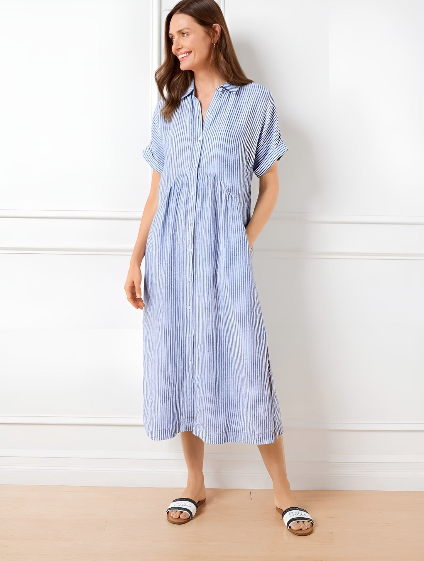 Florian Women’s Midi Dress – Vertical Stripe Design with Flattering Relaxed Fit