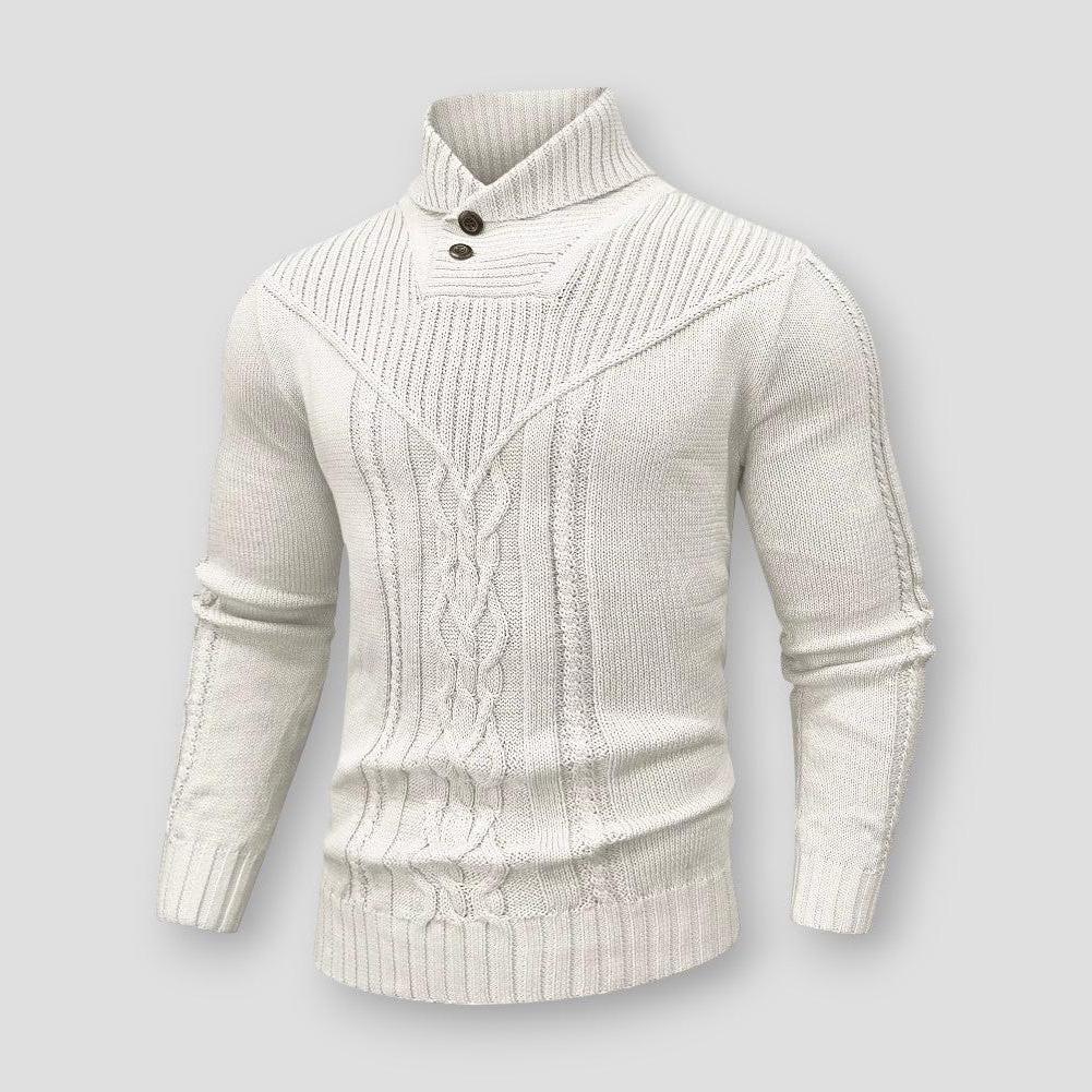 Rafael Cable Knit Sweater – Button Neck Pullover with Structured Ribbed Detail
