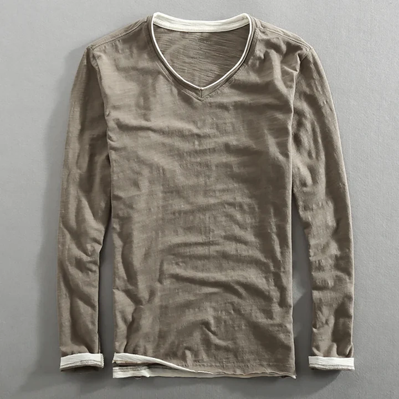 Randy Men’s Cotton Long Sleeve Shirt – Minimalist Vintage Fit with Contrast Trim