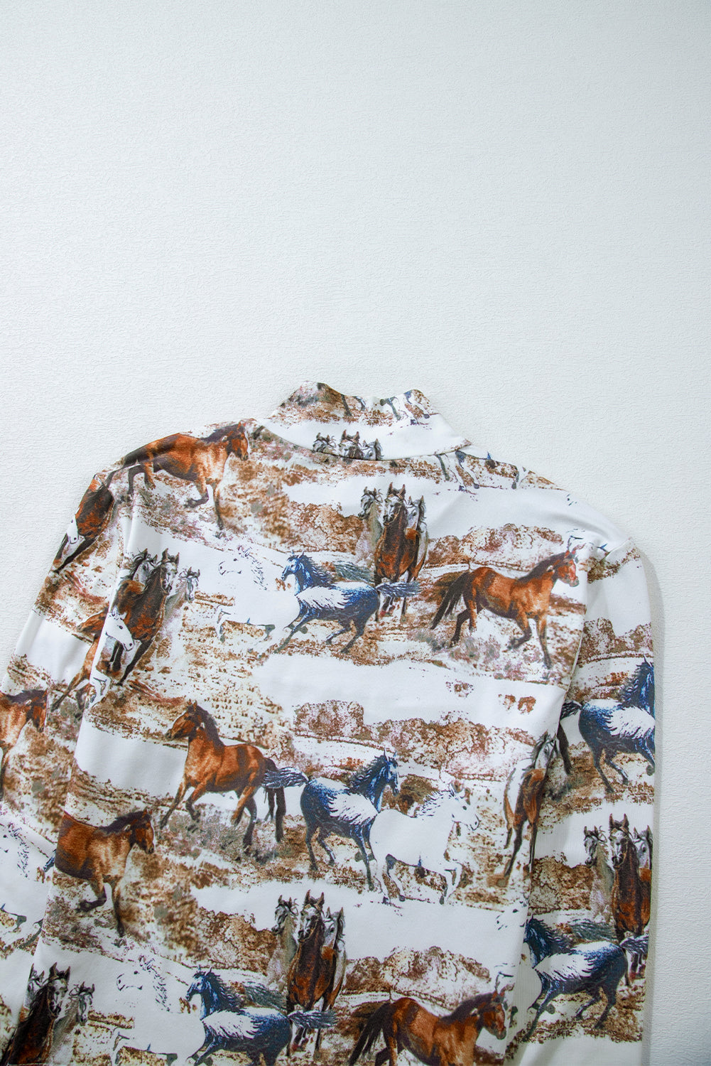 Stylish Brown High Neck Top with Western Horse Print