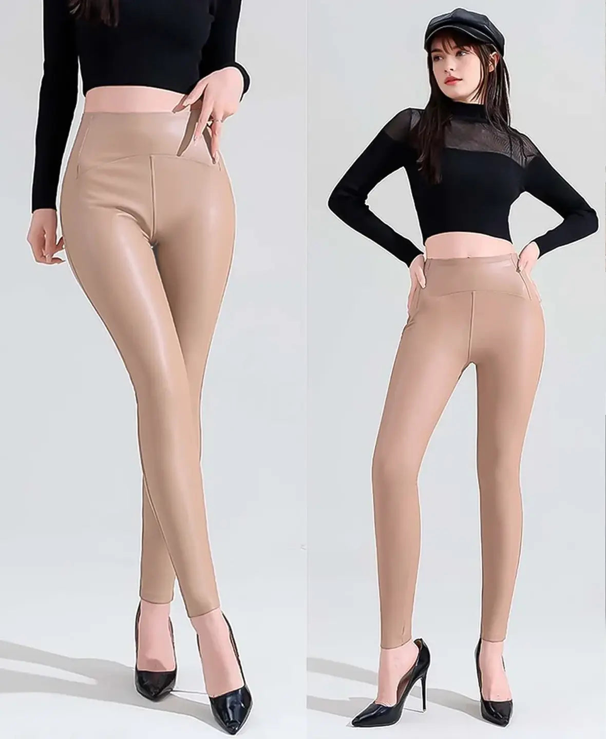 Mila Women’s Faux Leather Leggings – Fleece-Lined High Waist for Winter Comfort