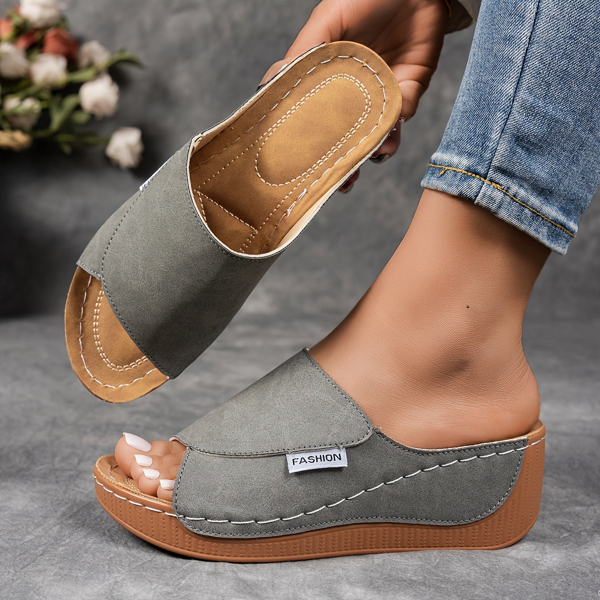 Sakura Women’s Wedge Sandals – Cushioned Slip-On Design with Arch Support