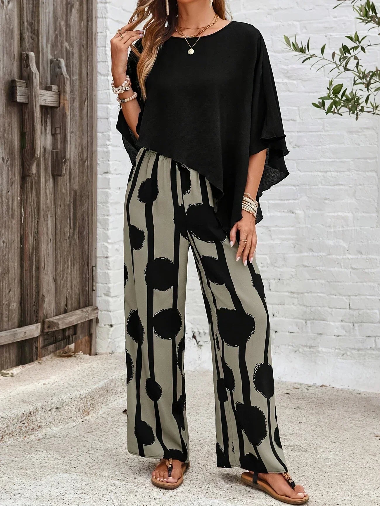 Anna Women’s Two-Piece Set – Wide-Leg Pants with Elastic Waist & Relaxed Top