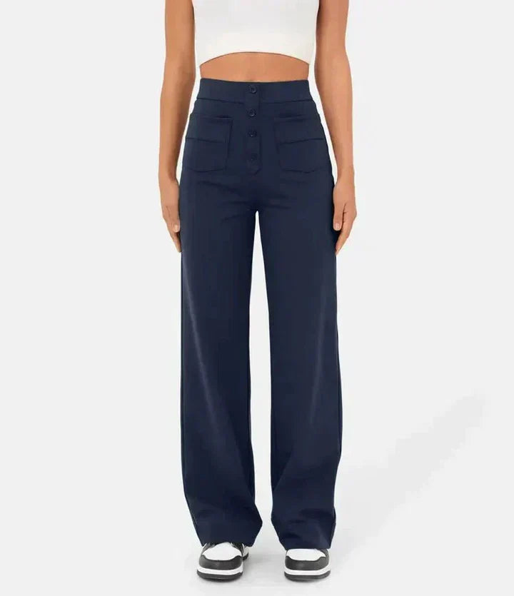 Maris Women’s High Waist Trousers – Breathable Fabric with Elastic Waistband