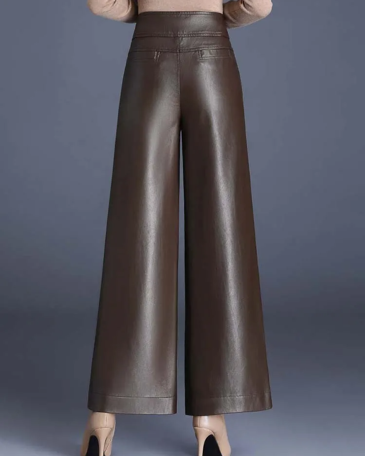 Vicky Women’s Wide Leg Trousers – Premium Vegan Leather with High Waist Fit