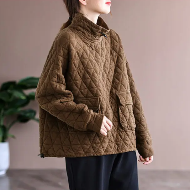 Amelia Women's Quilted Pullover – Lightweight Cotton Relaxed Fit Sweater