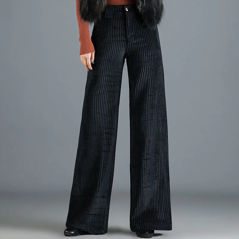 Claudia Women’s Wide Leg Trousers – Pleated Velvet Corduroy with High Waist Fit
