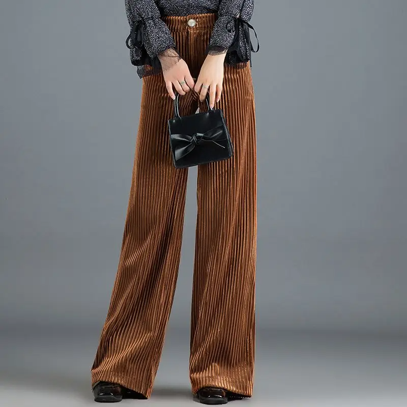 Claudia Women’s Wide Leg Trousers – Pleated Velvet Corduroy with High Waist Fit