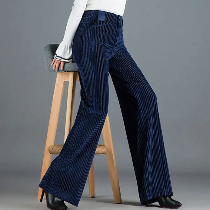 Claudia Women’s Wide Leg Trousers – Pleated Velvet Corduroy with High Waist Fit