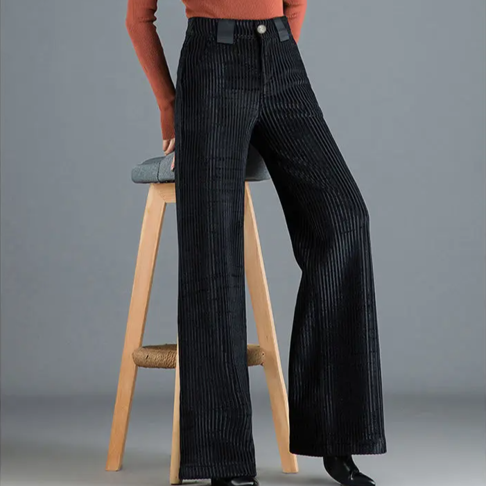 Claudia Women’s Wide Leg Trousers – Pleated Velvet Corduroy with High Waist Fit