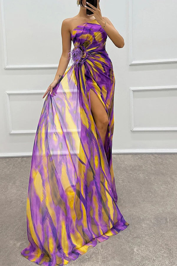 Sierra One-Shoulder Maxi Dress – Bold Print with Side Slit for Summer Events