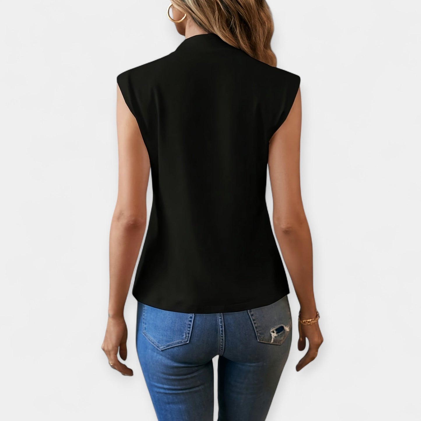 Moira Women’s Sleeveless Blouse – Silky Stand-Up Collar Top
