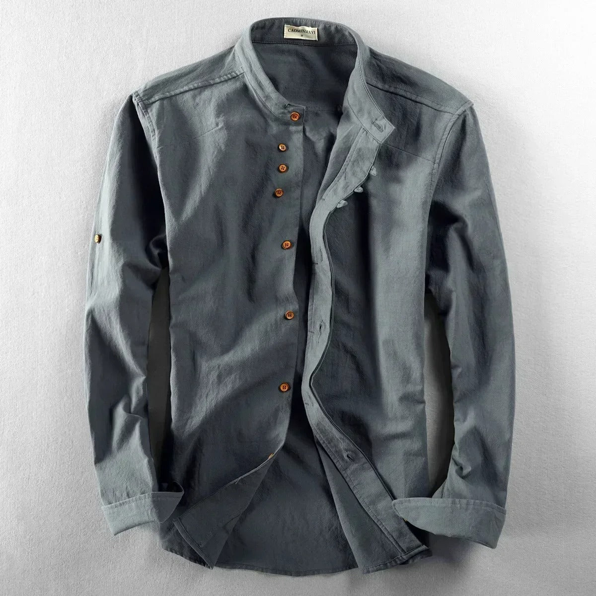 Ravi Men’s Linen Shirt – Long Sleeve Mandarin Collar Casual Wear