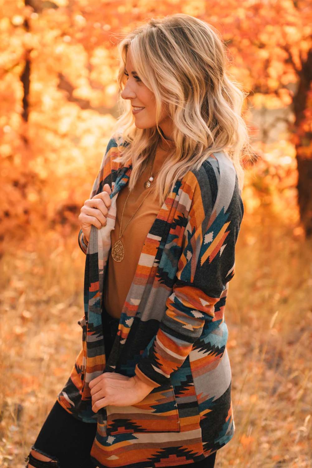 Trendy Western Vest with Aztec Print