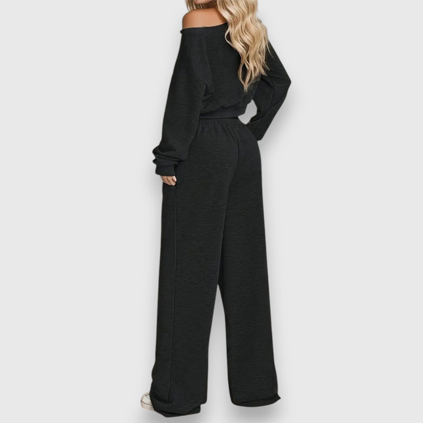 Natalie Women’s Off Shoulder Co-Ord Set – Cropped Top & Wide-Leg Pants